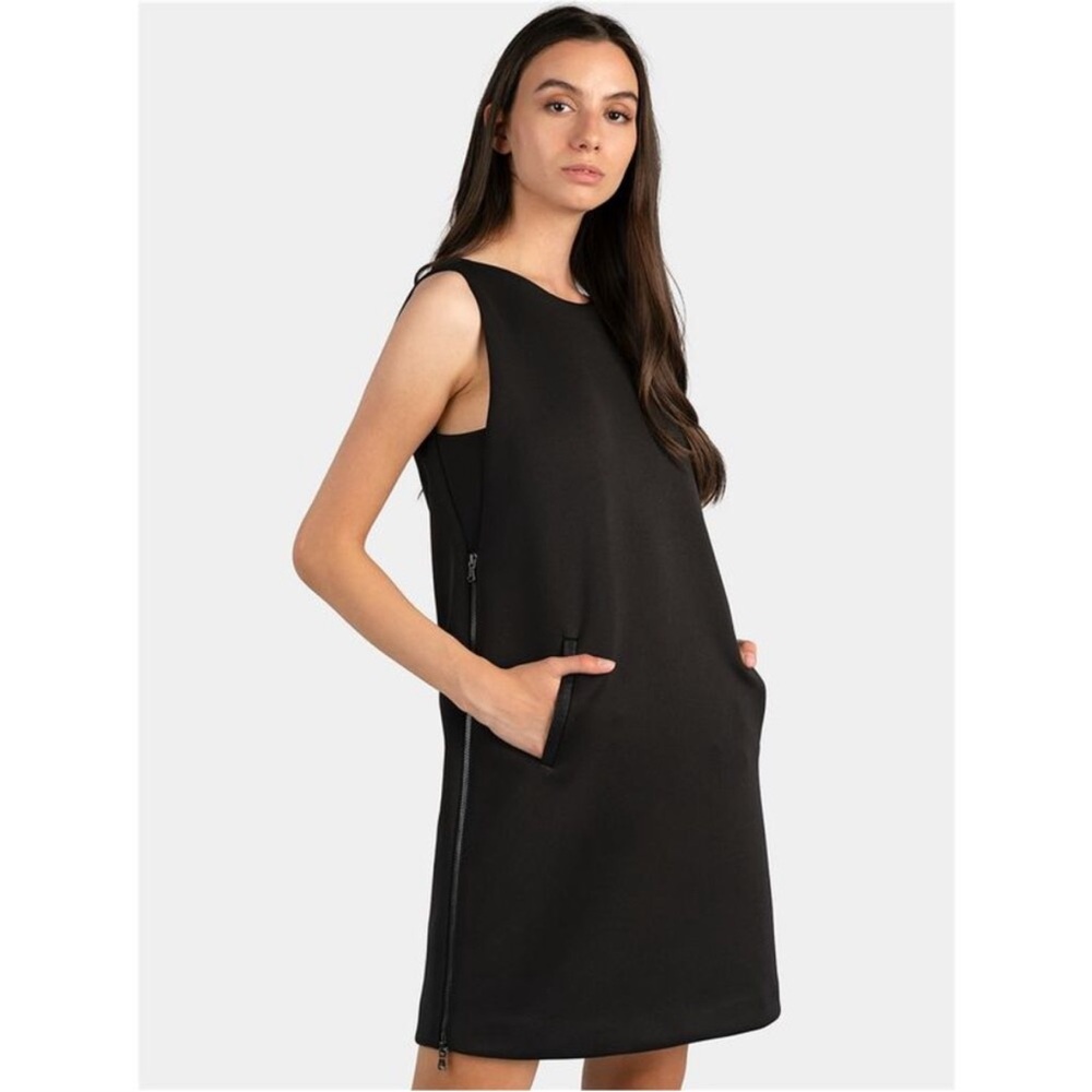Armani dress with side zippers and leather trim